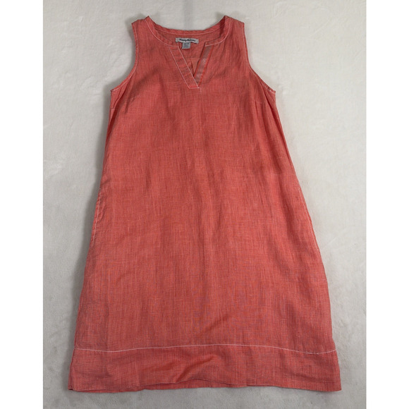 Tommy Bahama Dresses & Skirts - Tommy Bahama 100% Linen Shift Dress Sleeveless Peachy Orange Women’s XS Coastal